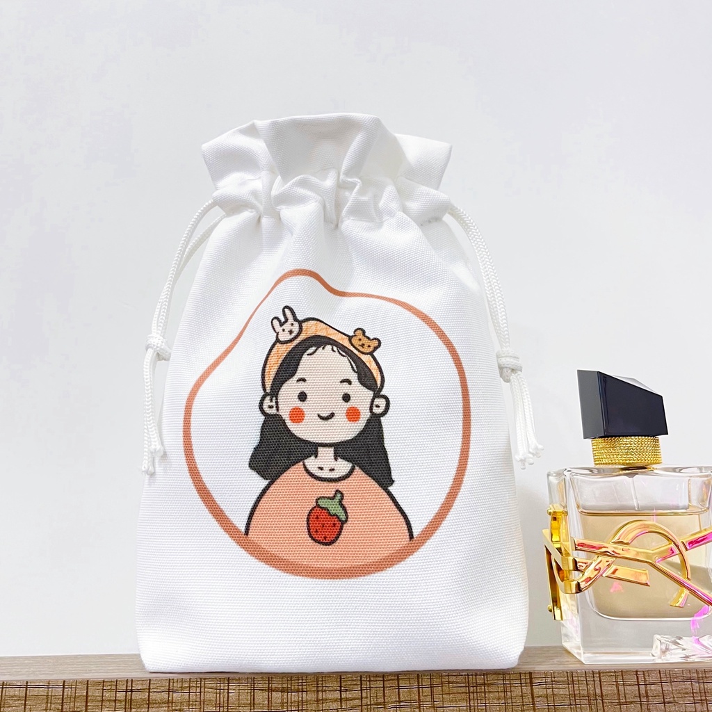 Túi vải canvas dây rút mini girl dâu tây đựng điện thoại, đồ cá nhân MILADEN