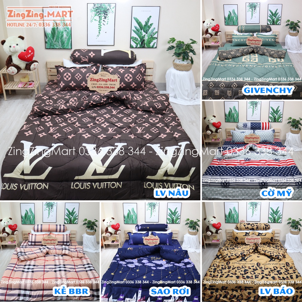 [CHỌN MẪU] Set 5 CHĂN PHAO Ga Gối poly cotton [Loại Đẹp] [ Chăn phao + 1 Ga chun + 2 Vỏ gối nằm + 1 Vỏ gối ôm ]