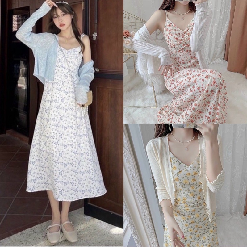 SET ĐẦM HOA HAI DÂY KÈM KHOÁC