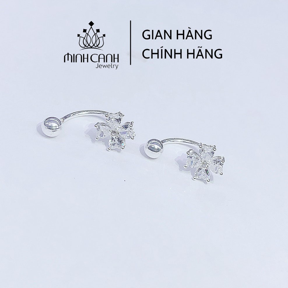 Bông Tai Bạc Cỏ 4 Lá Cong Đính Đá - Minh Canh Jewelry