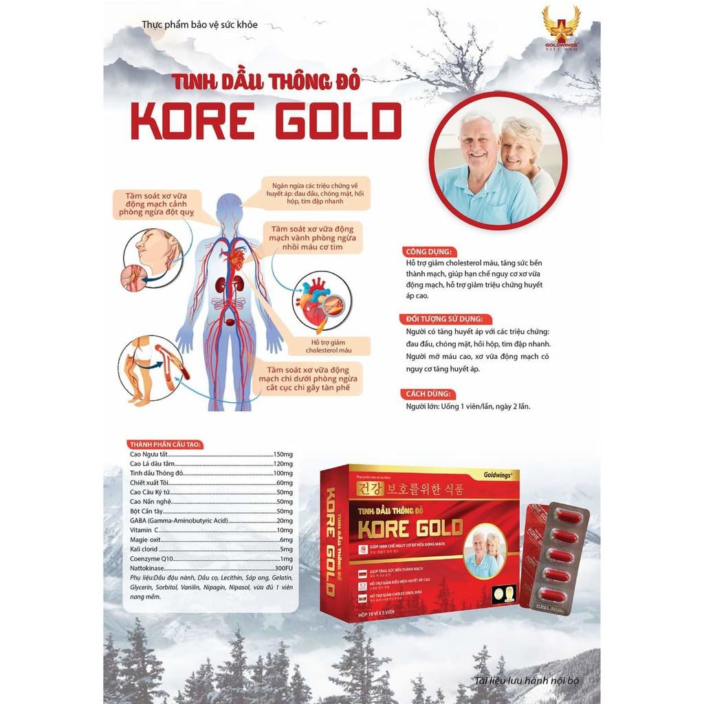 Tinh Dầu Thông Đỏ Kore Gold (Hộp 50 viên) - Giúp tăng sức bền thành mạch, hỗ trợ giảm biểu hiện huyết áp cao, mỡ máu
