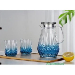 BỘ BÌNH ĐỰNG NƯỚC KÈM 6 CỐC THỦY TINH CAO CẤP CHỊU NHIỆT MÀU XANH NƯỚC BIỂN , MÀU VÀNG