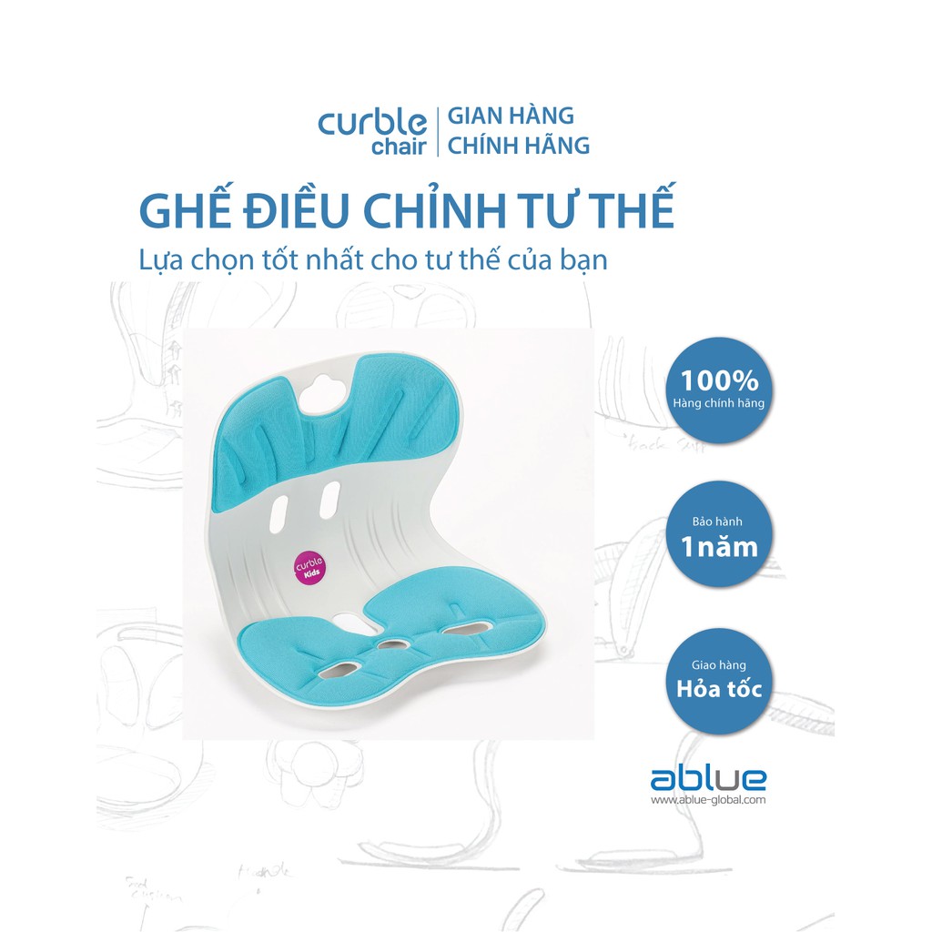 [CHÍNH HÃNG ABLUE ] Ghế Curble Chair KID điều chỉnh tư thế ngồi, chống gù, Hỗ trợ giảm áp lực cho cột sống Hàn Quốc