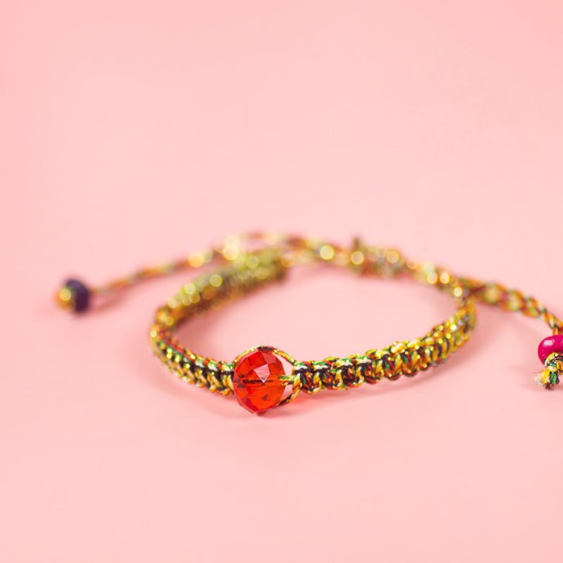 Vòng Tay Dây Vàng Đen Ngọc Nhân Tạo Đỏ May Mắn Phong Thủy Handmade 151 Dễ Thương - Hazo