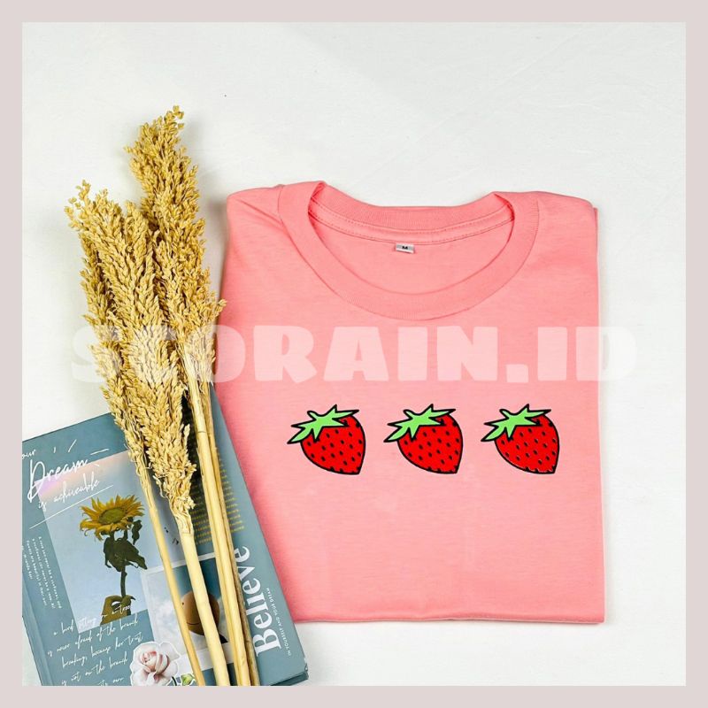 Áo Thun Màu Hồng Dâu Tây | Áo Thun In Hình Vui Nhộn Hợp Thời Trang | Áo Thun Nữ OVERSIZE Dễ Thương