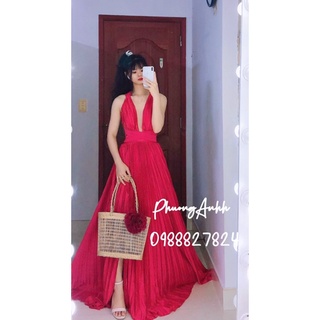 maxi lụa dập ly siêu xoè xẻ tà nhiều màu