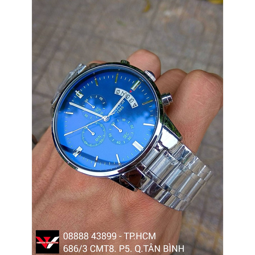 Đồng hồ nam Nibosi 1985 chính hãng, NI2309 DÂY TRẮNG MẶT XANH,hàng full box, chạy full 6 kim (kèm ảnh thật do shop chụp)