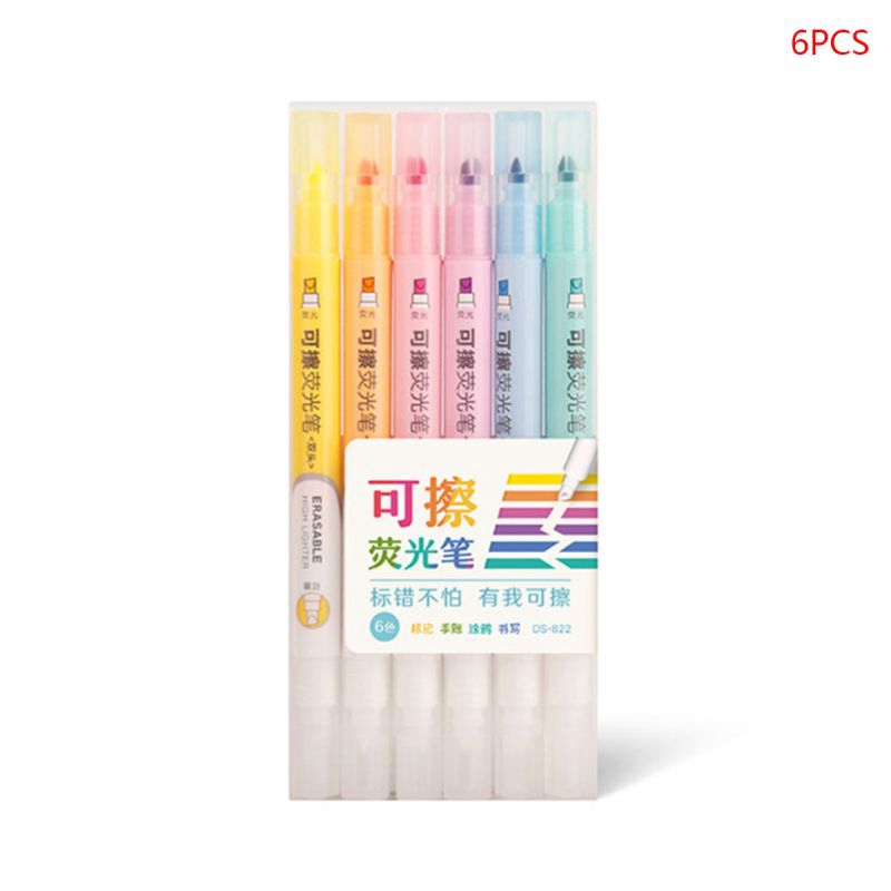 T07 6pcs Double Head Erasable Highlighter Pen Marker Pastel Liquid Chalk Fluorescent Drawing Stationery