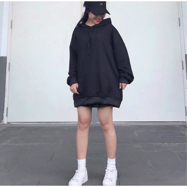 Hoodie đen trơn nam Bigsize vải nỉ lót bông