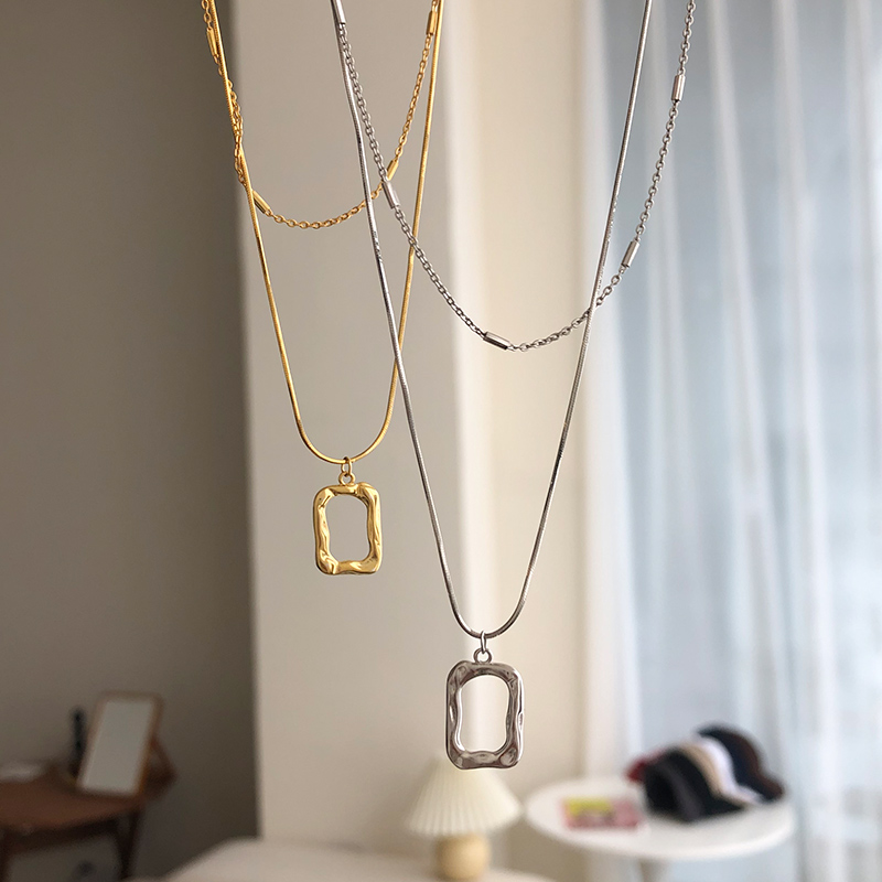 Dây chuyền hai lớp mặt vuông phong cách Hàn Quốc cá tính đơn giản thời trang cho nữ