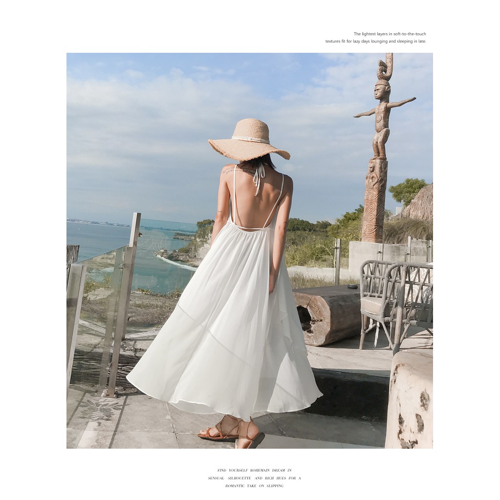 Váy voan cổ yếm dáng dài thời trang đi biển quyến rũ cho nữ | BigBuy360 - bigbuy360.vn