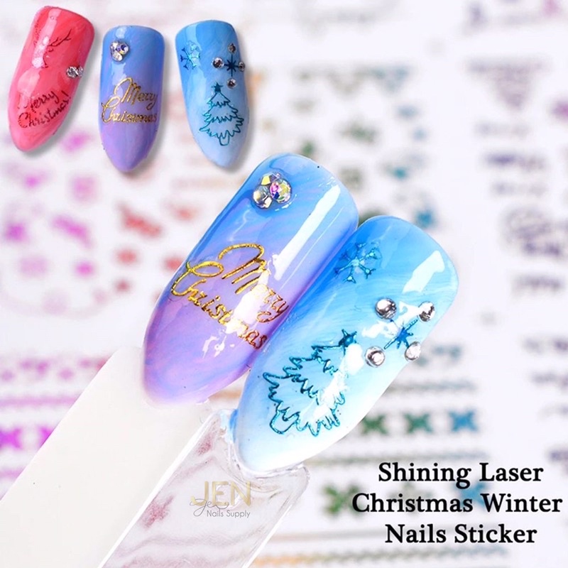 Sticker noel dán móng-hình dán nail bông tuyết cây thông Giáng sinh mix màu