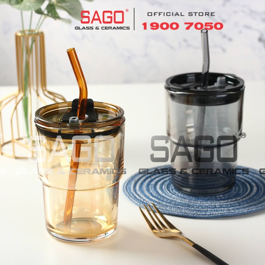 [ Siêu Hot ] Ly Thủy Tinh Hai Tầng INS Water Cup 400ml Có Nắp | Tùy Chọn Có Bao Da và Óng Hút Thủy Tinh