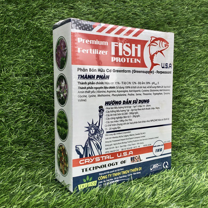 Phân bón hữu cơ U.S.A Greenfarm Premium Fertilizer FISH PROTEIN  100% từ bột cá gói 1kg