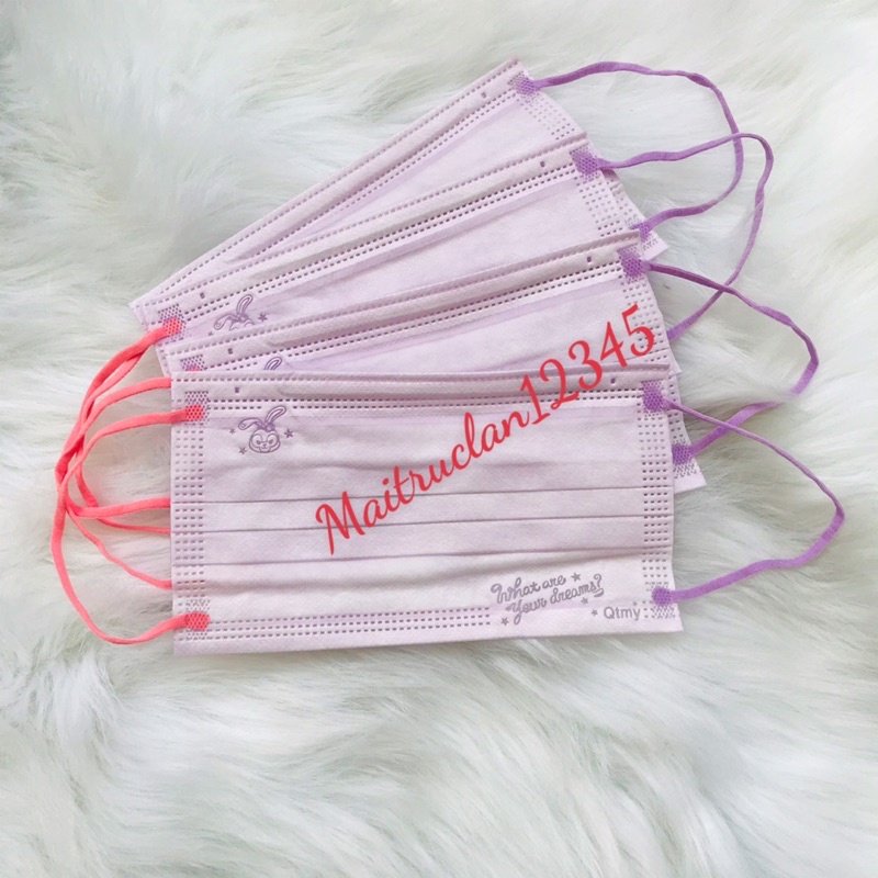 Khẩu trang Hồng Tím logo hình khỉ quai 2 màu cách điệu 3 lớp túi 10/50 cái