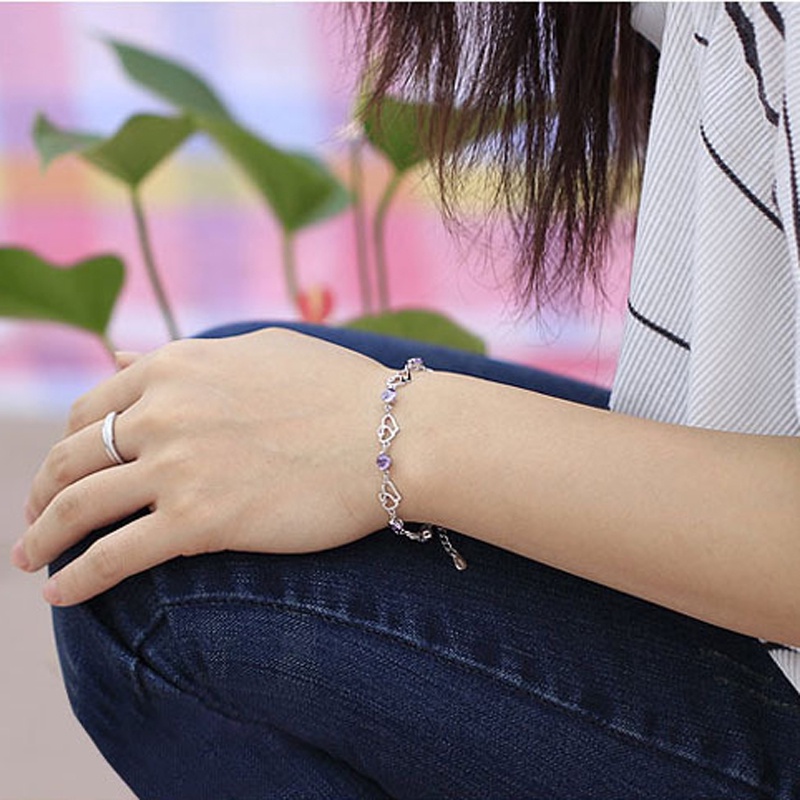 Lắc Tay Mạ Bạc 925 Dây Trái Tim Dễ Thương Cho Nữ
