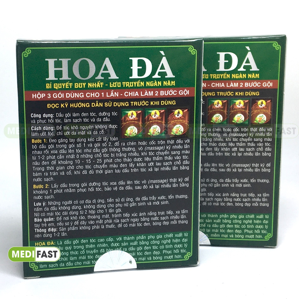 Dầu gội bồ kết làm đen tóc Hoa Đà - Giúp đen tóc từ gốc tới ngọn và suôn mượt - Hộp 3 gói