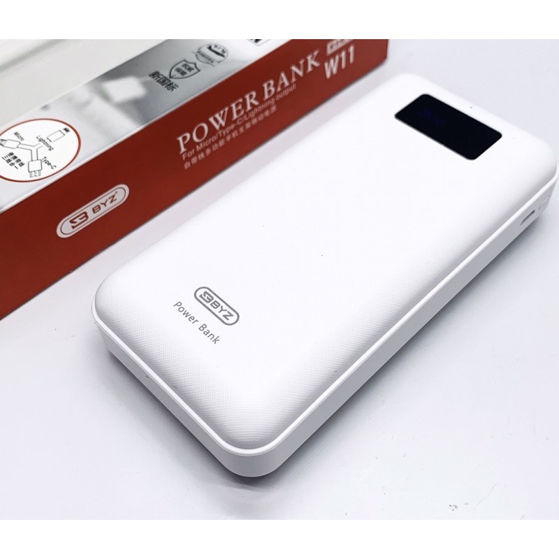 (20.000mah BH 6 THÁNG) Pin sạc dự phòng byz w11 chính hãng dung lượng 20.000mah, 3 dây sạc micro usb,type c,lightning