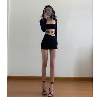 Lesovur | set áo crop-top tay dài & miniskirt