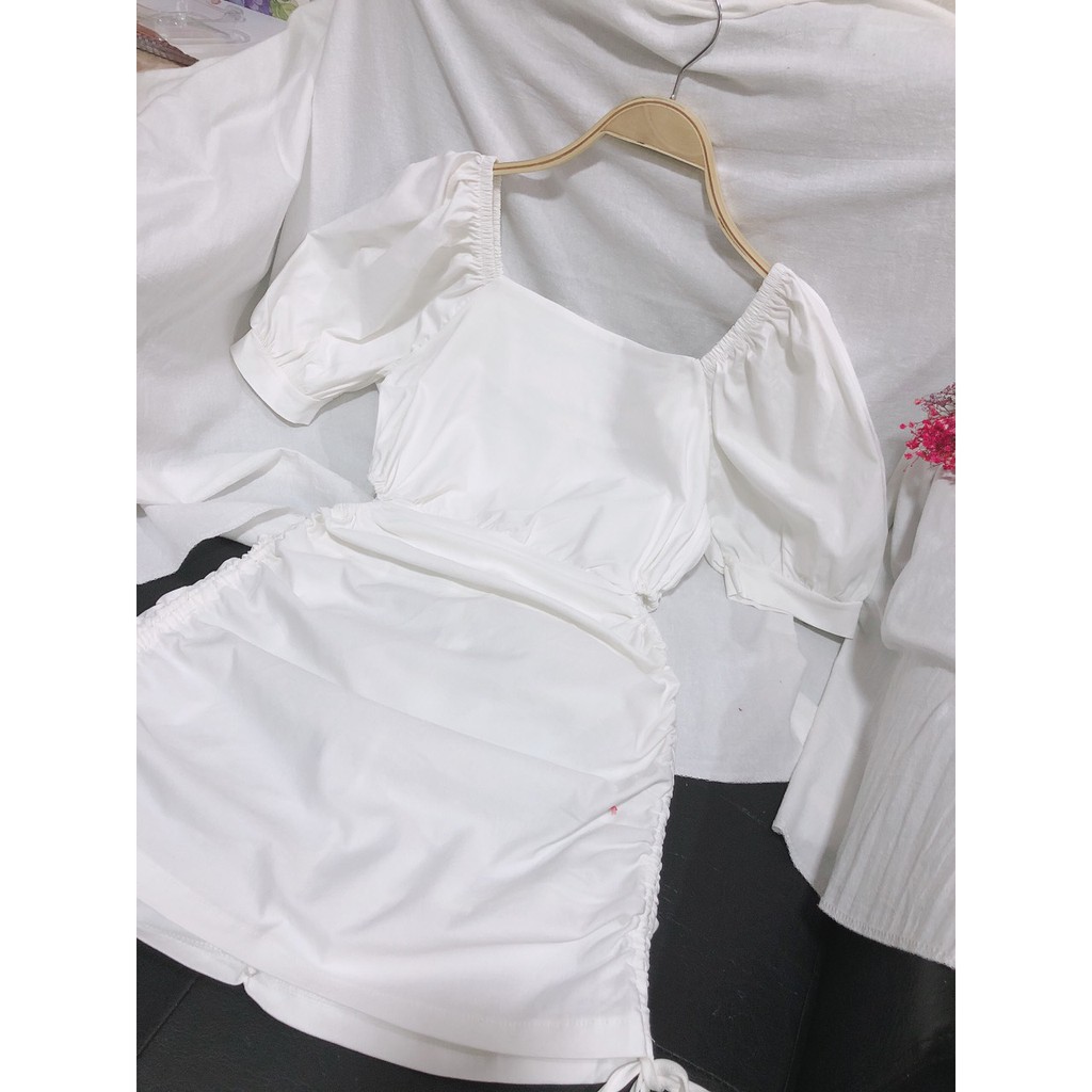 Đầm boddy dạo phố cổ vuông nhúng khoét eo xinh tươi trẻ trung, hàng cao cấp [SIÊU PHẨM] | BigBuy360 - bigbuy360.vn