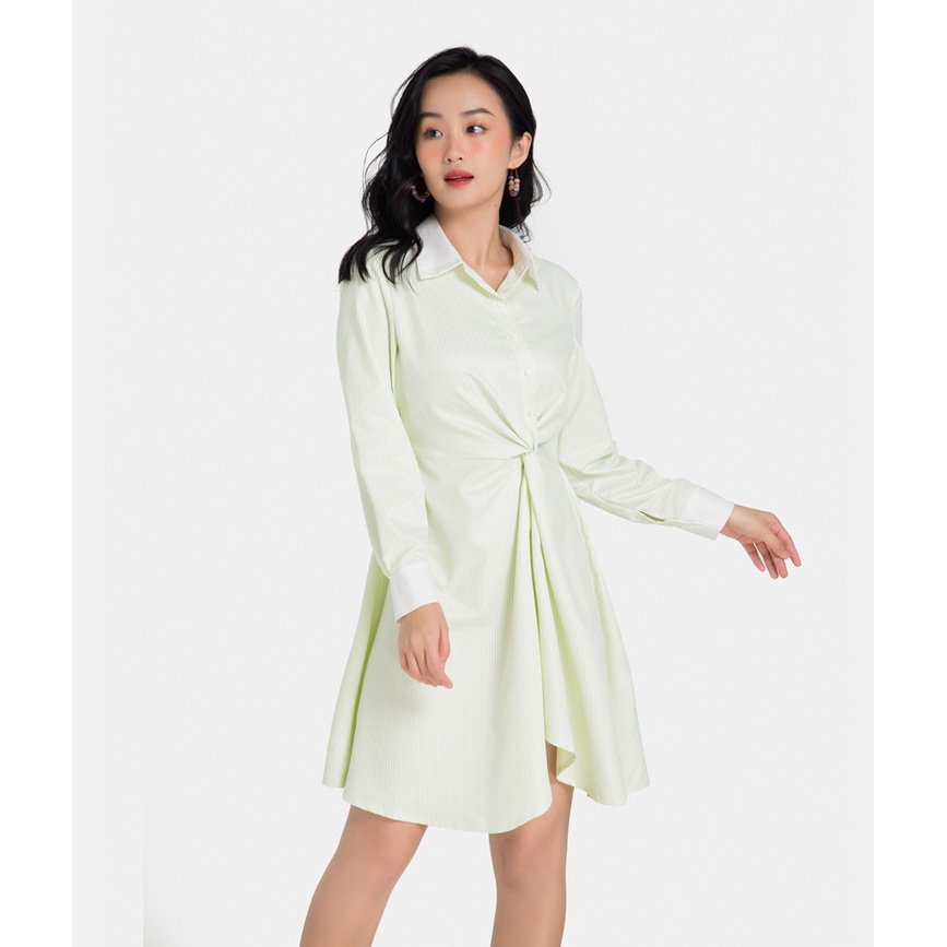 Đầm sơ mi nữ thời trang HNOSS tay dài xoắn eo HNDLU049
