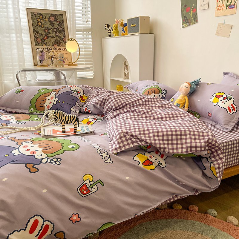 Bộ chăn ga gối Cotton poly Bo Decor Cô bé áo tím, vỏ chăn mền, drap nệm và 2 vỏ gối