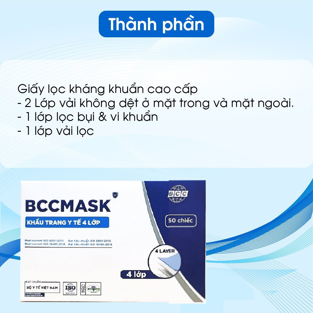 Khẩu trang y tế 4 lớp BCC Mask kháng khuẩn, bảo vệ sức khoẻ - Hộp 50 chiếc