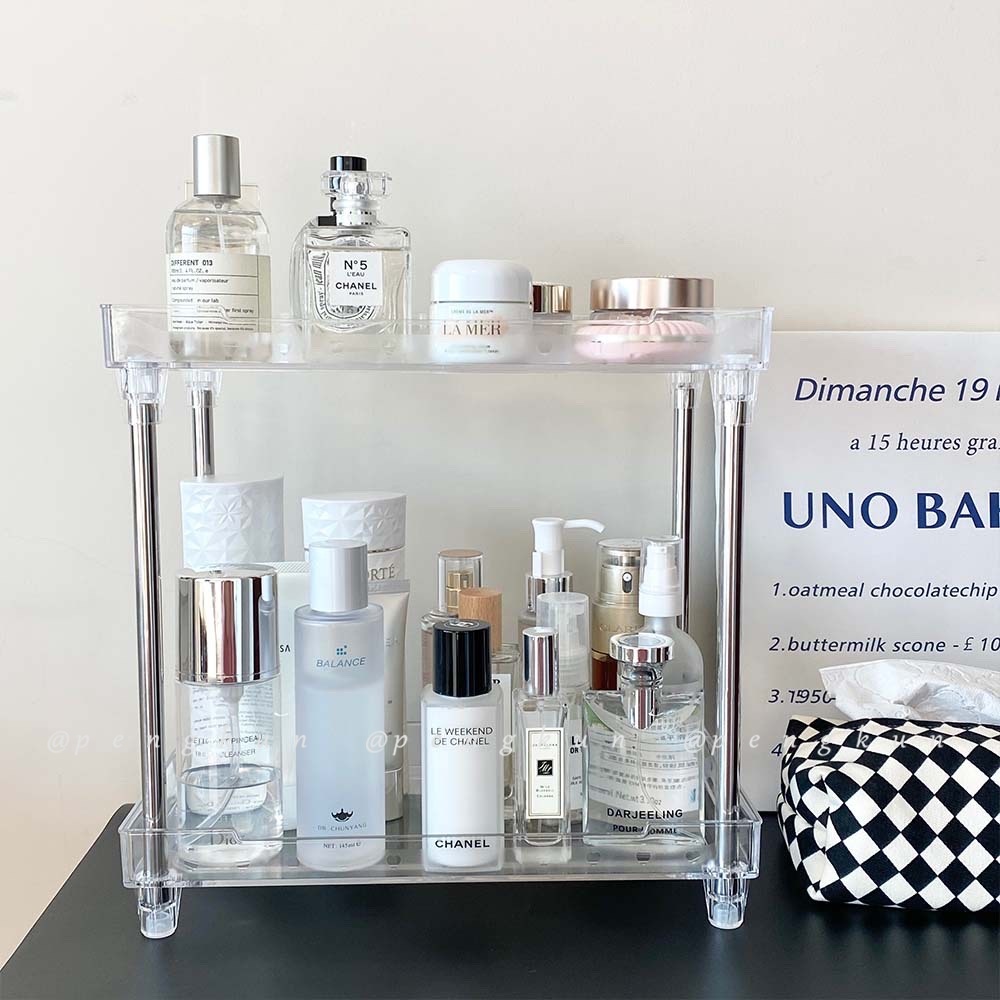Kệ Đựng Mỹ Phẩm Hai Tầng Cỡ Lớn Trong Suốt Chống Thấm Nước Phong Cách ins Đơn Giản Cho Phòng Tắm/Phòng Ngủ