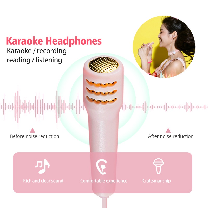Mi cờ rô FONKEN hát karaoke mini có dây giắc cắm 3.5mm thích hợp cho điện thoại máy tính
