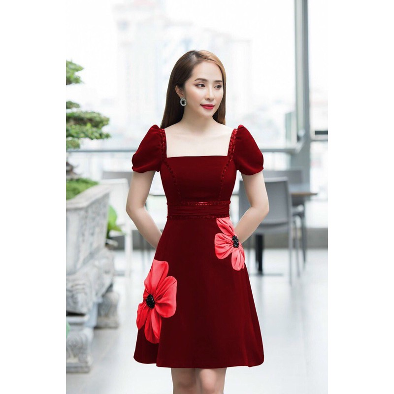 ĐẦM CHỮ A XẾP LY BO EO  ĐÍNH HOA SỨ