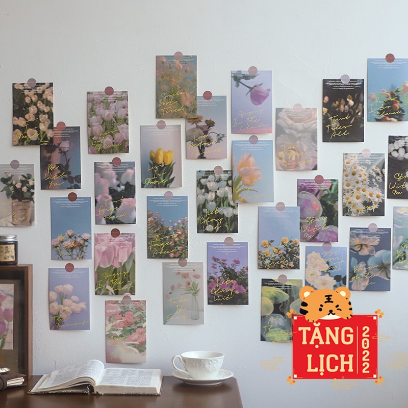 Ảnh trang trí dán tường hình decor vintage aesthetic retro set postcard bưu thiếp tranh giấy treo phòng học bàn học