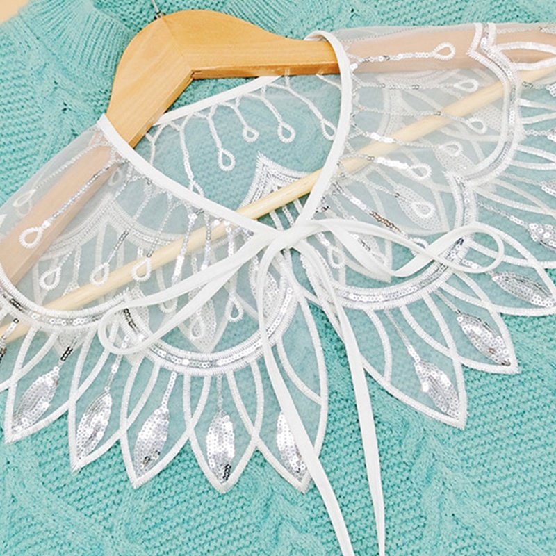 Yoioi Khăn Choàng Cổ Lưới Chim Công Lông Vũ Có Thể Tháo Rời Thêu Họa Tiết Ánh Kim Lấp Lánh Cho Nữ