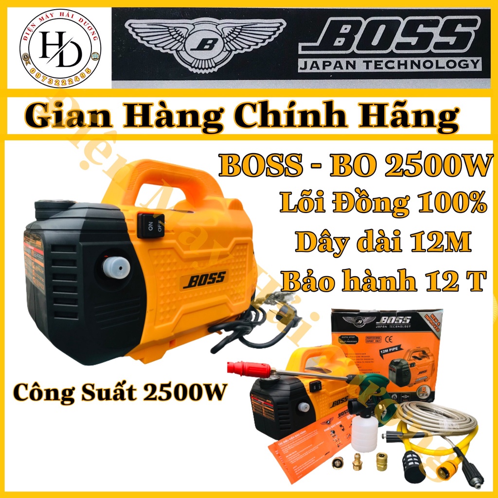 Máy rửa xe BOSS- BO 2500W.Tặng Kèm Nối Nhanh.Dây dài 12mét Máy siêu khoẻ.Lõi đồng 100%.Bảo hành 12 Tháng