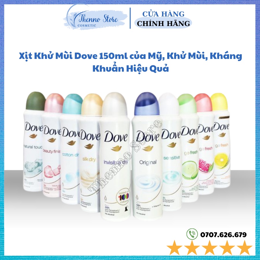 Xịt Khử Mùi Dove 150ml của Mỹ, Khử Mùi, Kháng Khuẩn Hiệu Quả