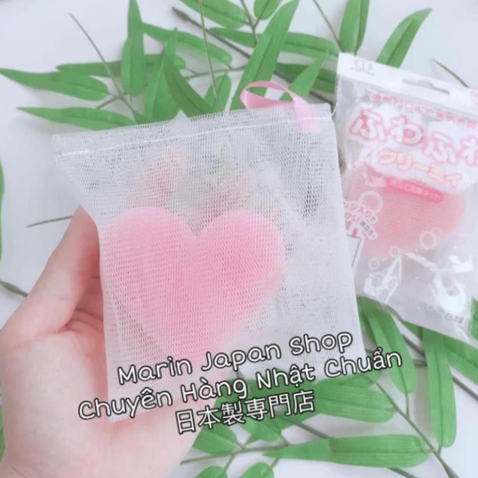Lưới giúp tạo bọt sữa rửa mặt, xà bông tắm có hình trái tim hồng xinh xắn siêu cute nội địa Nhật Bản