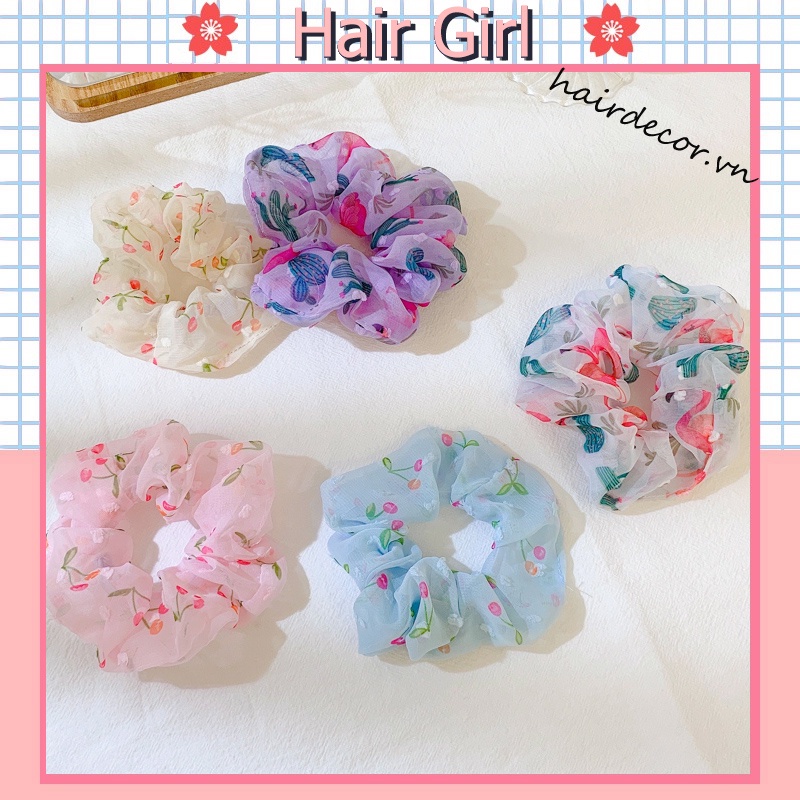 Dây buộc tóc in họa tiết cherry xinh xắn đáng yêu