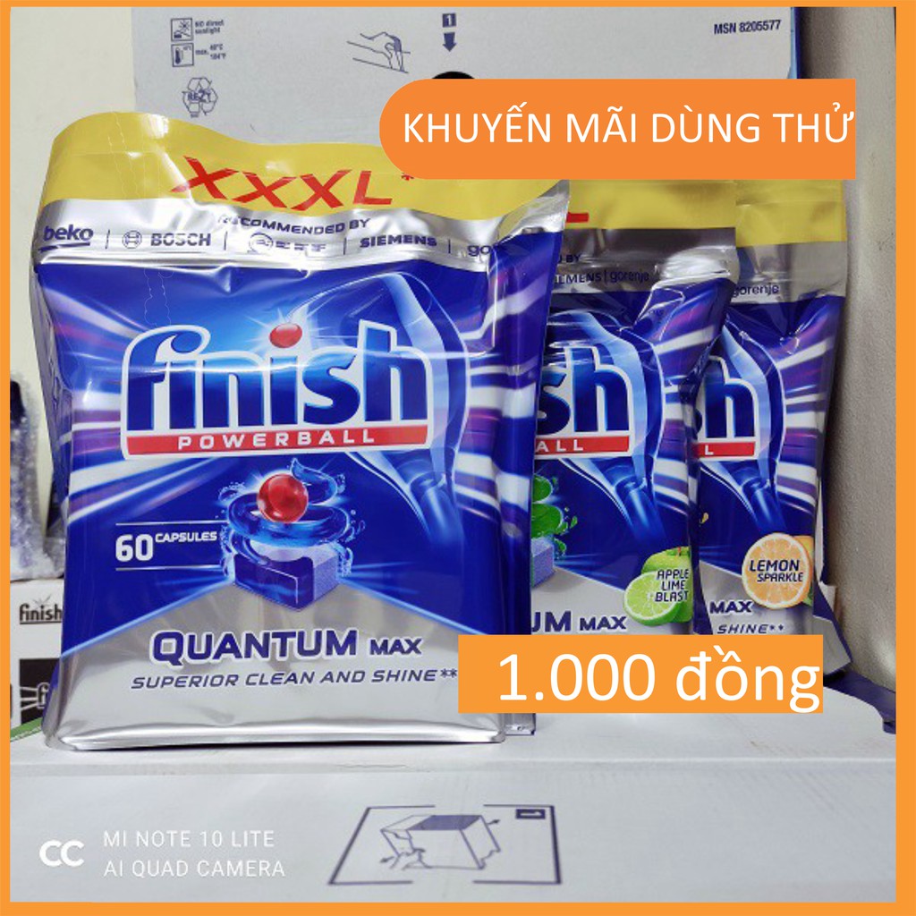 [khuyến mại dụng thử ] 2 Viên rửa bát Finish Quantum Max trong hộp 60 viên