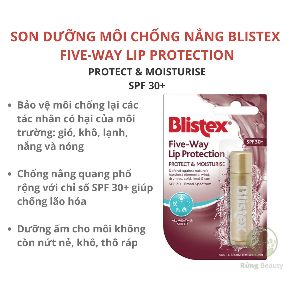 SON DƯỠNG MÔI CHỐNG NẮNG BLISTEX FIVE-WAY LIP PROTECTION SPF 30+