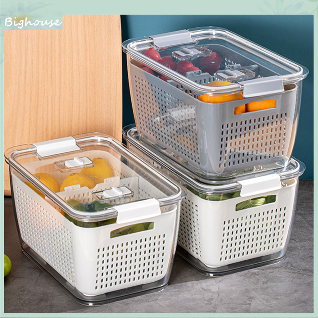 Hộp Đựng Cho Tủ Lạnh bằng Nhựa 2 lớp Không Biến Dạng, cất Rau Củ Quả, thịt, cá, gia vị Đa Năng