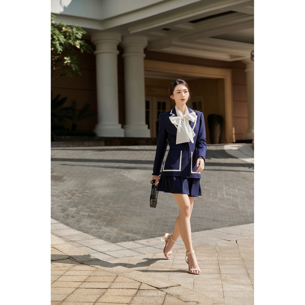 WALENTY - Blazer Admiral Navy - Áo vest Viền cổ trắng