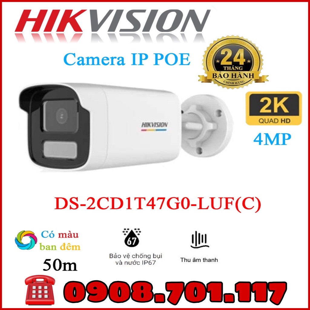 Camera IP COLORVU Lite 4.0 Megapixel HIKVISION DS-2CD1T47G0-LUF