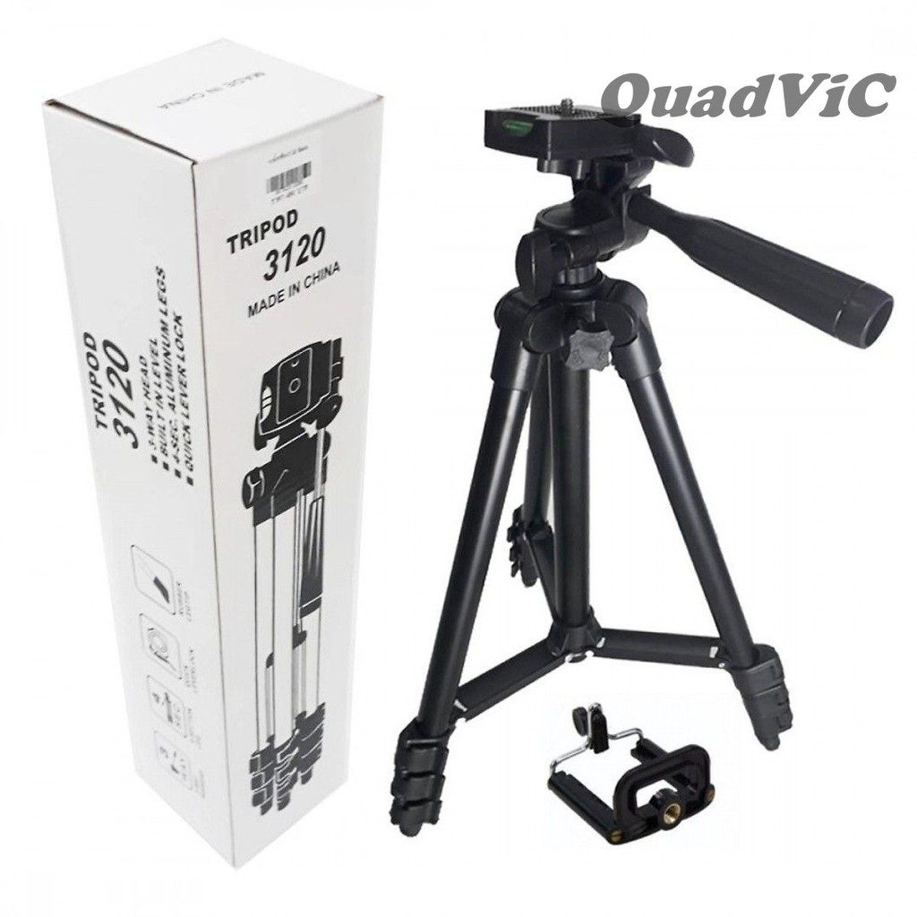 Combo Bộ Giá đỡ chụp hình cho điện thoại, máy ảnh Tripod 3120 + Đầu kẹp Quadvic.com N00120