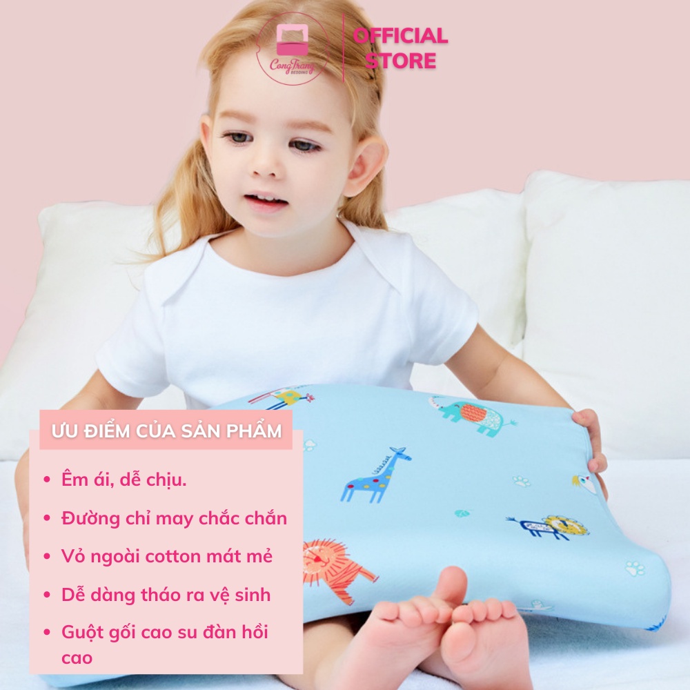 Gối cao su non trẻ em hoạt hình 3D vỏ gối Cotton mềm mát ( size 25cm x 45cm x 5cm )