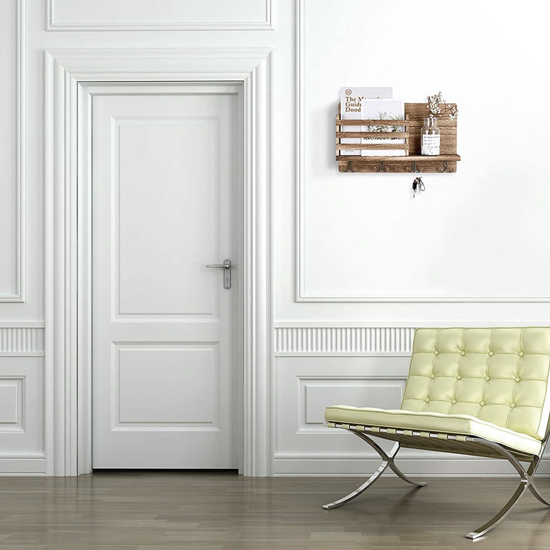 Giá Đỡ Gắn Tường Bằng Gỗ Kèm 4 Móc Treo Chìa Khóa Tiện Dụng Trang Trí Nhà Cửa