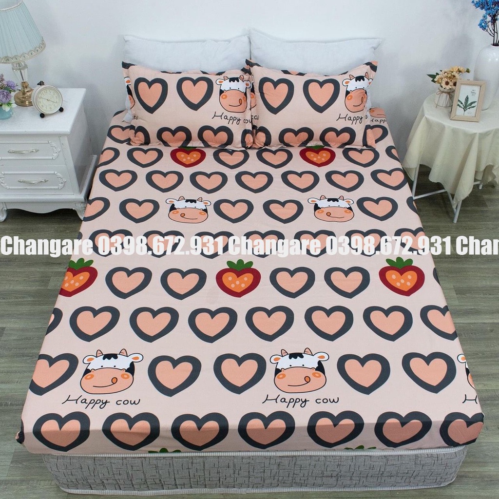 Bộ chăn ga gối cotton Poly Bò trái tim cute mẫu mã đa dạng đủ kịch thước m6 m8 2m2