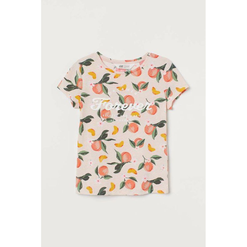 (H&M Auth) JP106 - Áo thun nữ tay ngắn cổ tròn vải thấm hút mồ hôi tốt co giãn tốt họa tiết hoa táo(Shop Hàng_Xách_Nhật)