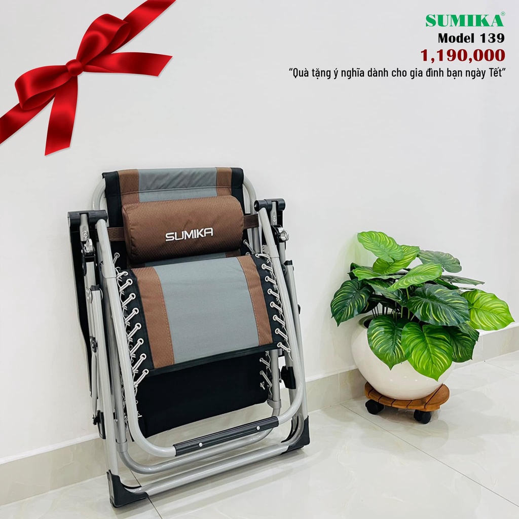 Ghế Lười,Ghế Xếp Thư Giãn SUMIKA 139 - Khóa Kim Loại, Kèm Khay Đựng Ly, Nệm Êm Ái, Tải Trọng 300kg, Công Nghệ Nhật Bản