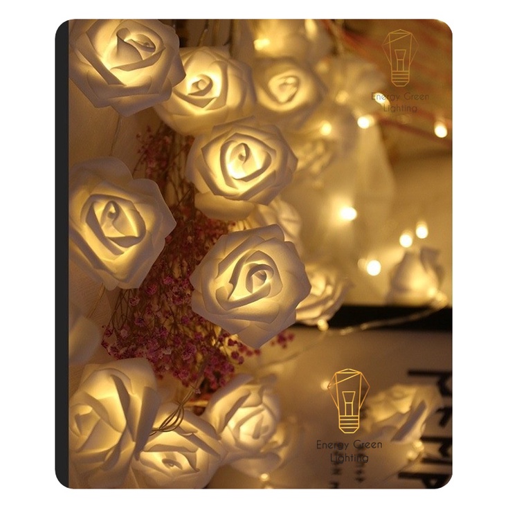 Đèn Dây Led Energy Green Lighting Trang Trí Hoa Hồng Trắng 4m 20 bông - Dùng Pin AA Và Cắm Điện Dây USB