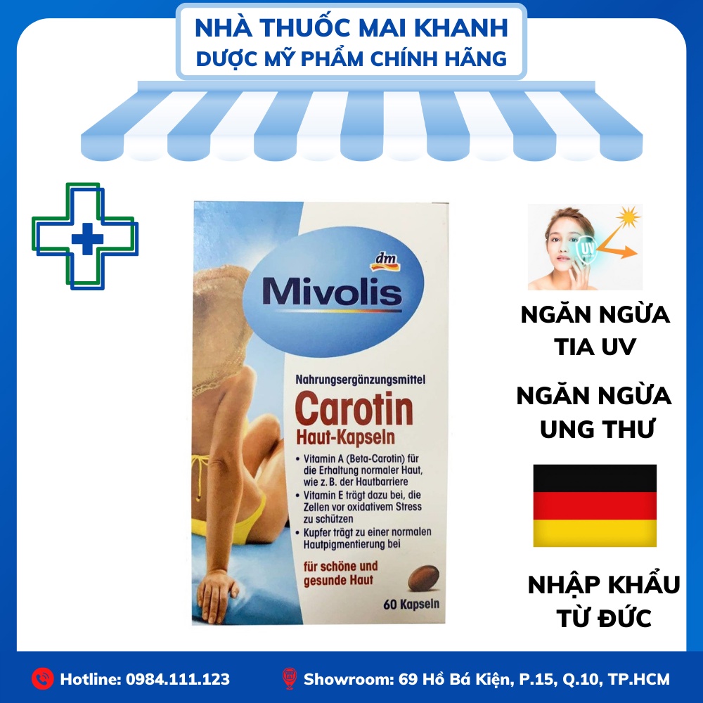 Viên uống chống nắng Mivolis Carotin 60 viên hàng Đức
