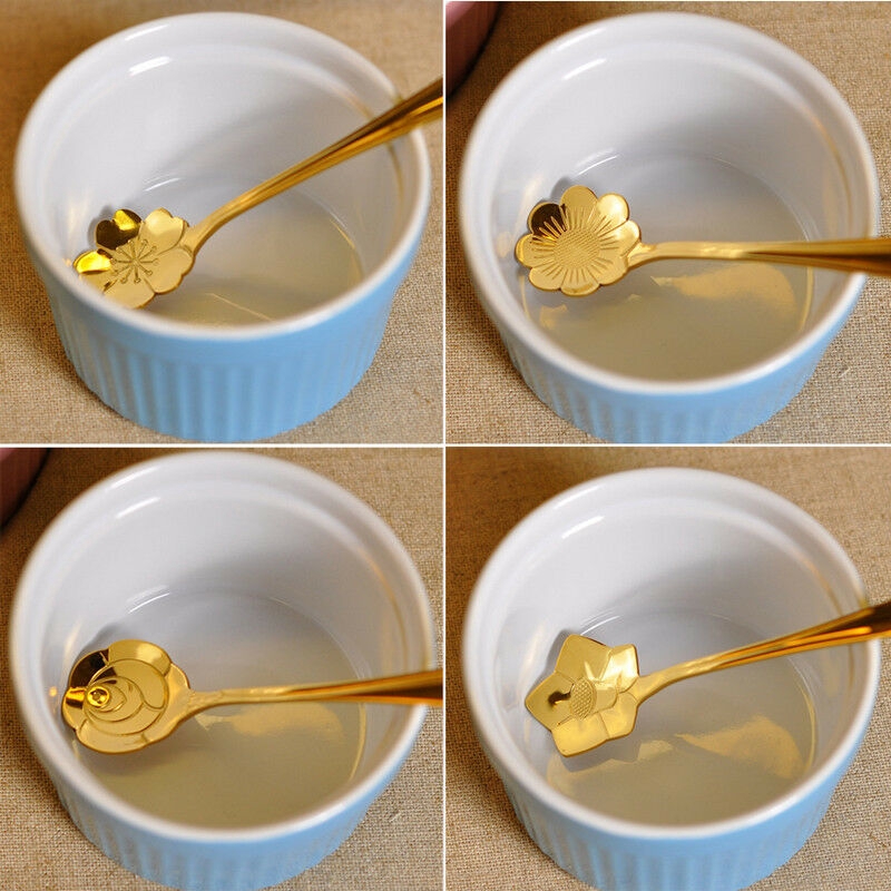 Bộ 8 Muỗng Cà Phê Bằng Thép Không Gỉ Thiết Kế Hình Hoa Anh Đào Sáng Tạo